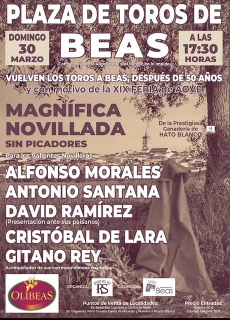 Los toros regresan a Beas de Jaén tras 50 años con un cartel de lujo y novillos de Hato Blanco