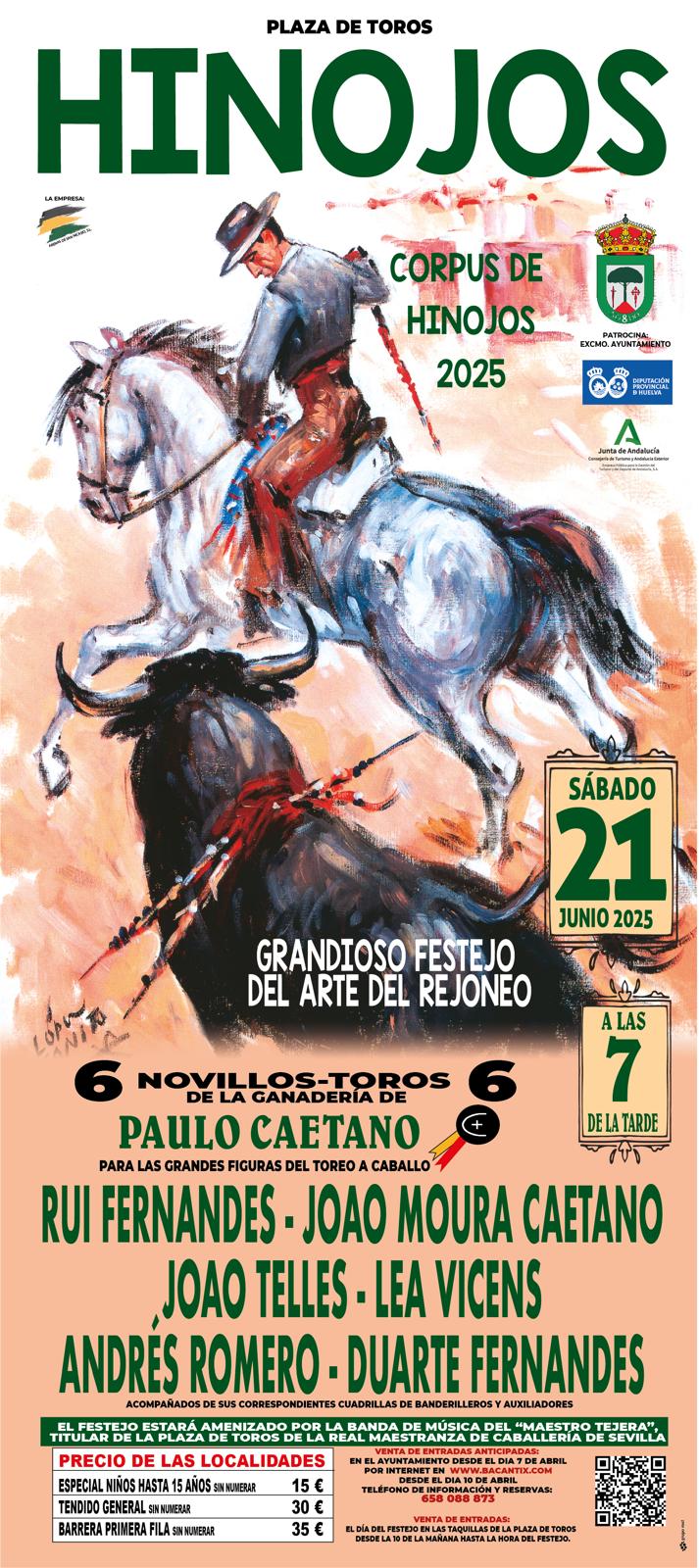 Hinojos recupera su esperado festejo de rejones el 21 de junio con un cartel estelar