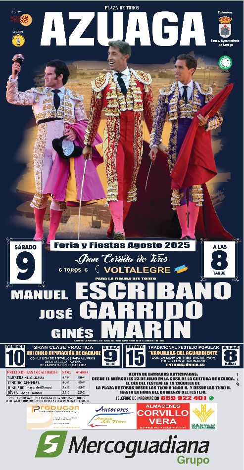 Azuaga presenta una completa Feria Taurina del 9 al 15 de agosto con Escribano, Garrido y Ginés Marín