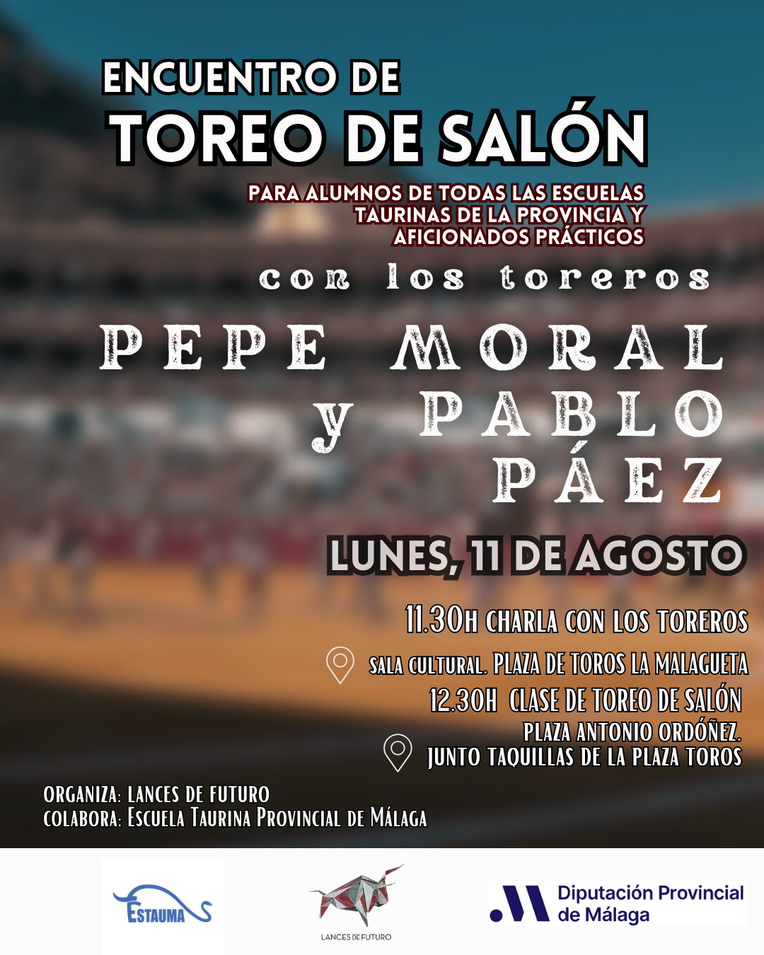Pepe Moral y Pablo Páez, protagonistas el lunes 11 en el taller de toreo de salón con los alumnos de la escuela taurina de la Diputación de Málaga