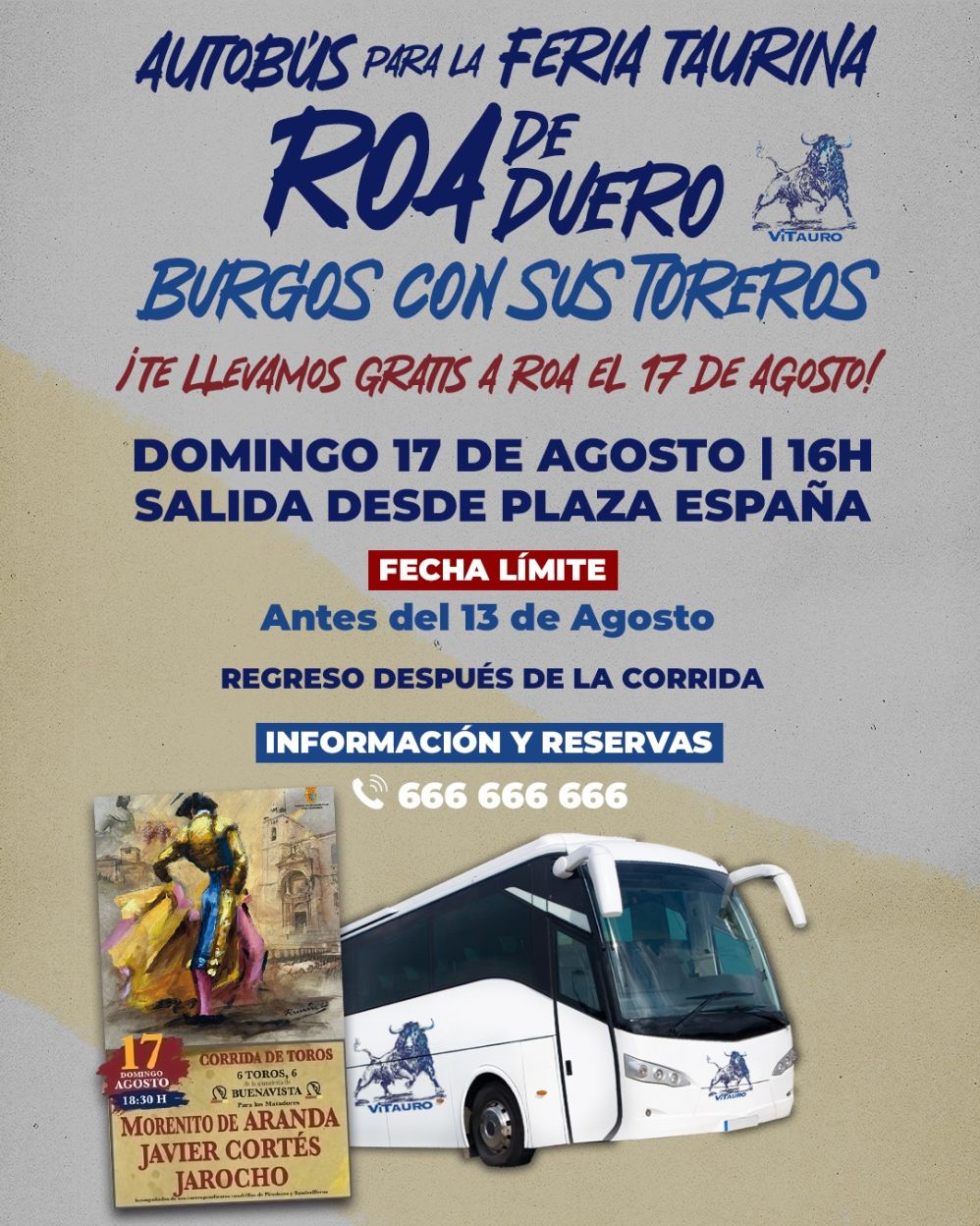 Autobús gratuito de Burgos a Roa para la corrida del 17 de agosto