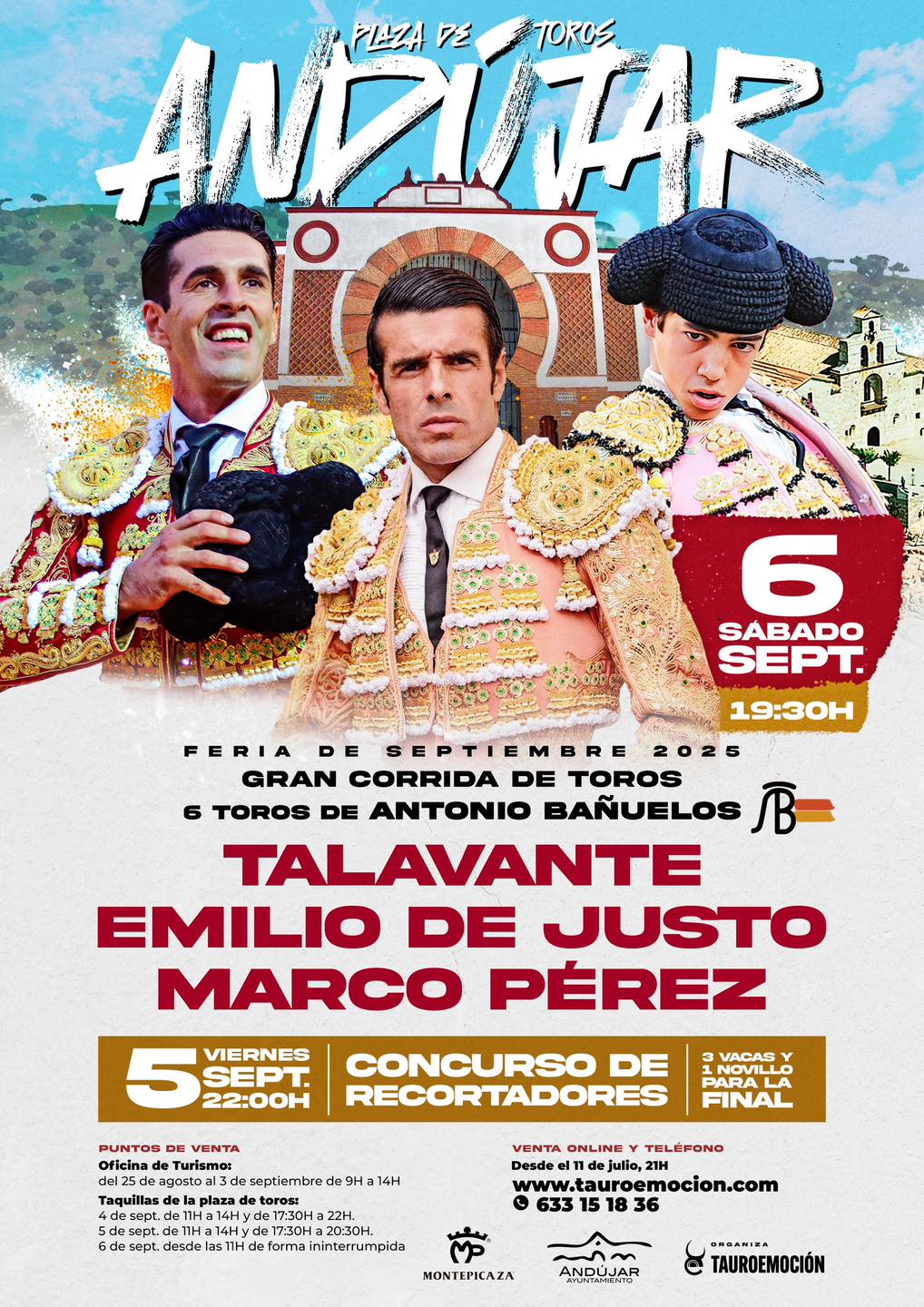 Talavante, Emilio de Justo y Marco Pérez, protagonistas de la Feria Taurina de Andújar 2025