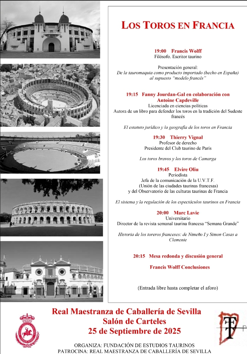 'Los toros en Francia', mesa redonda en la Real Maestranza el 25 de septiembre