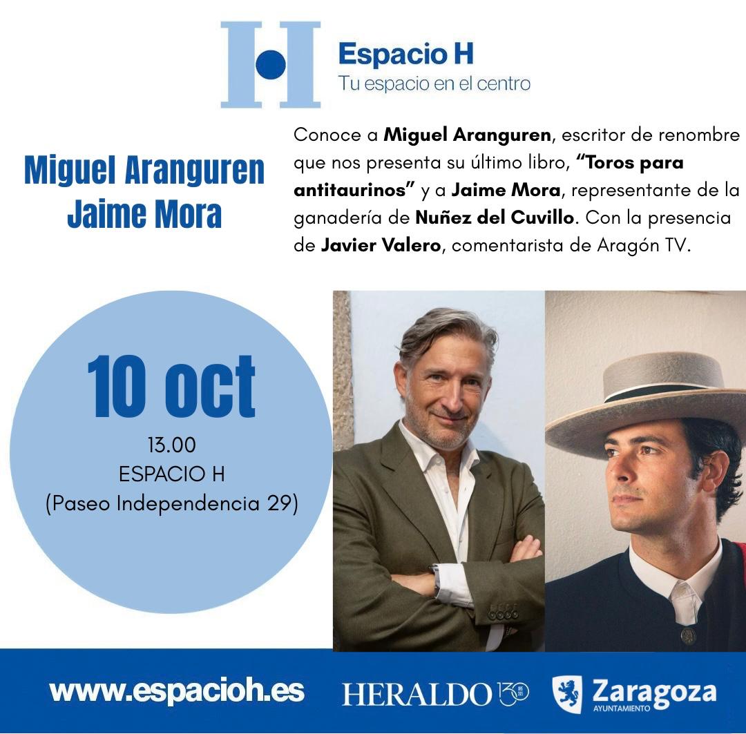 Miguel Aranguren presentará en Zaragoza su libro “Toros para antitaurinos” junto a Jaime Mora de Núñez del Cuvillo