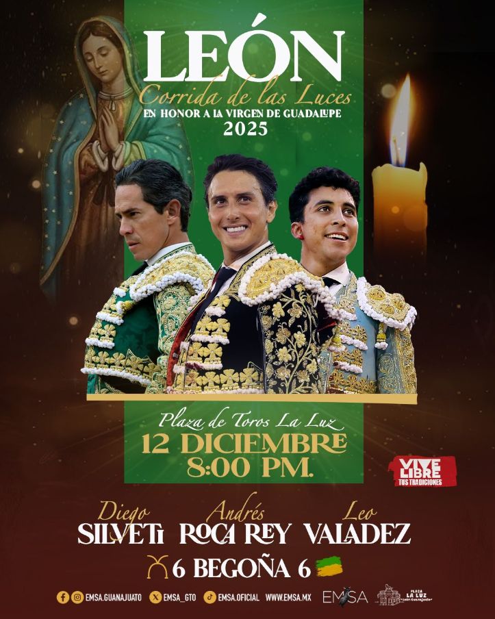 León se prepara para una noche histórica: Silveti, Roca Rey y Valadez encabezarán la Corrida de las Luces