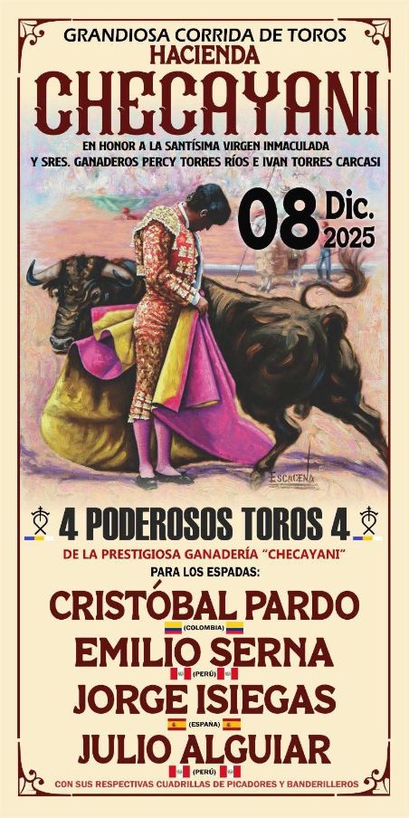 Emilio Serna encabezará la gran corrida de la Hacienda Checayani este 8 de diciembre