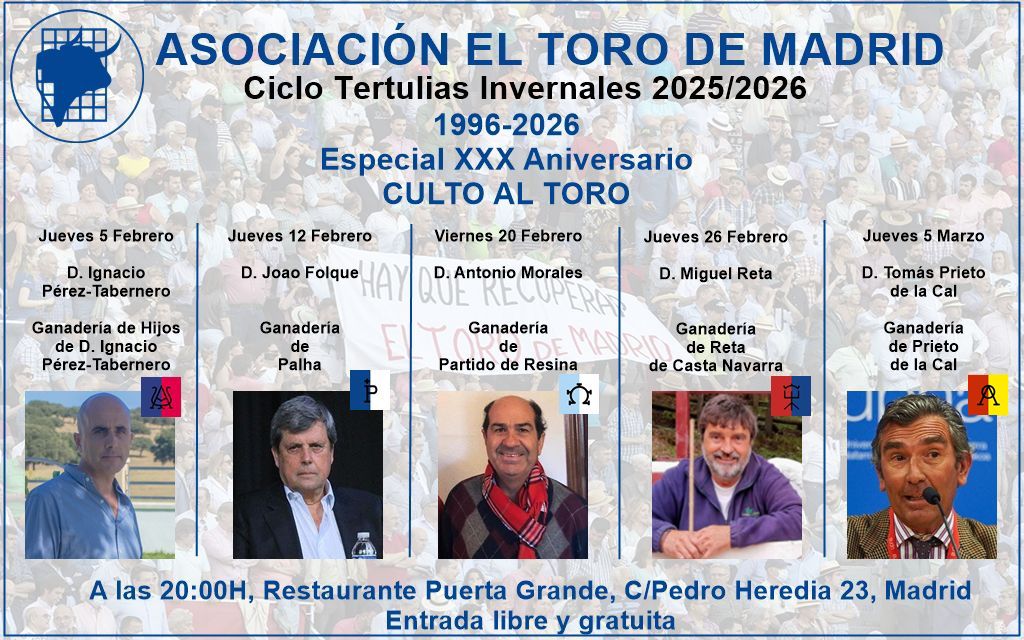 El XXX Aniversario de las Tertulias Invernales se celebra con un ciclo dedicado al culto al toro