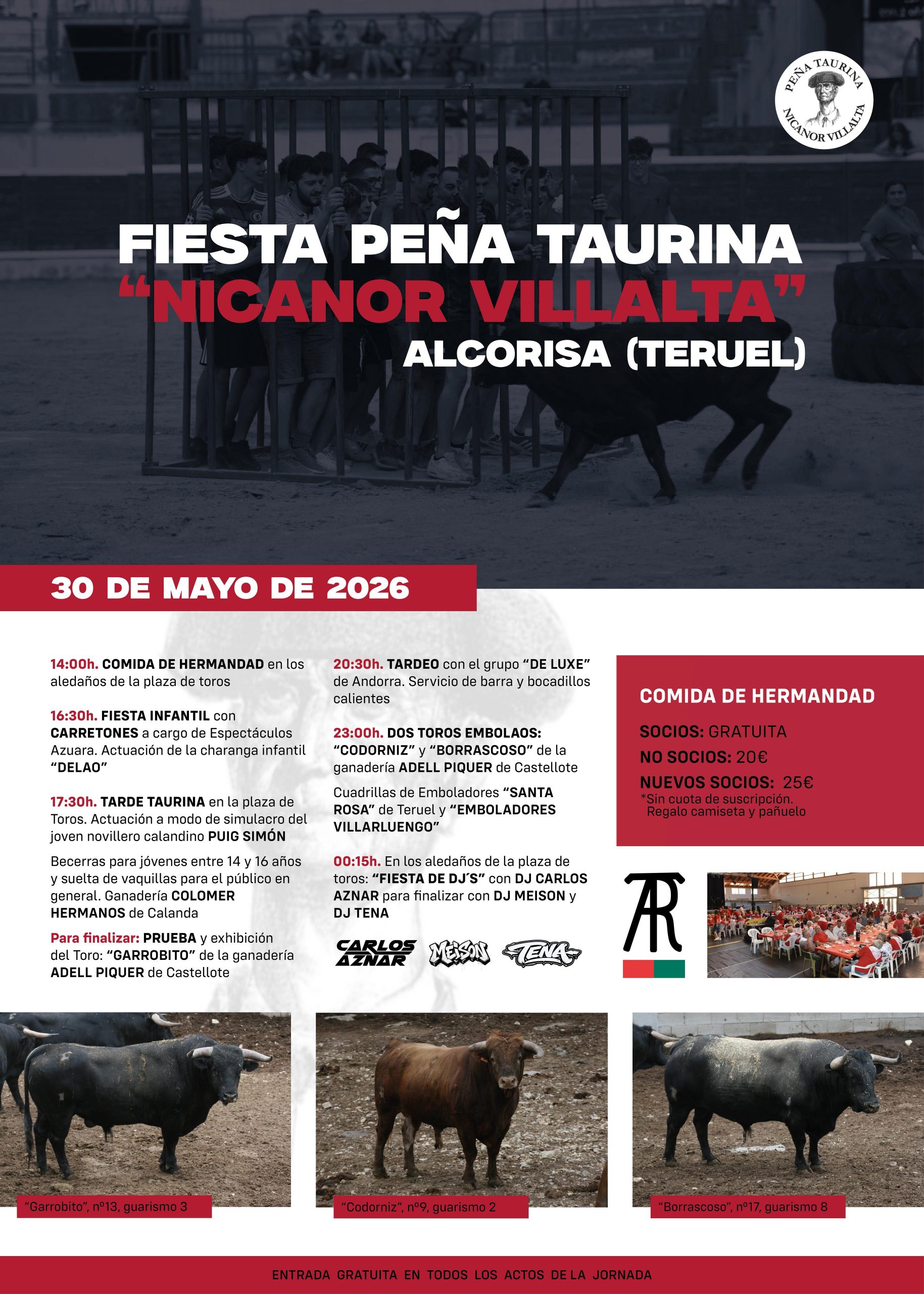 Alcorisa celebrará la fiesta anual de la Peña Taurina Nicanor Villalta con toros embolados, vaquillas y música el 30 de mayo