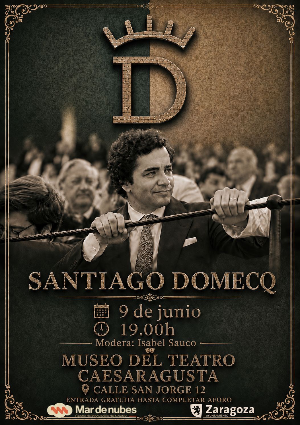 Nueva fecha para la charla de Santiago Domecq en Zaragoza: este martes en el Museo del Teatro de Caesaraugusta
