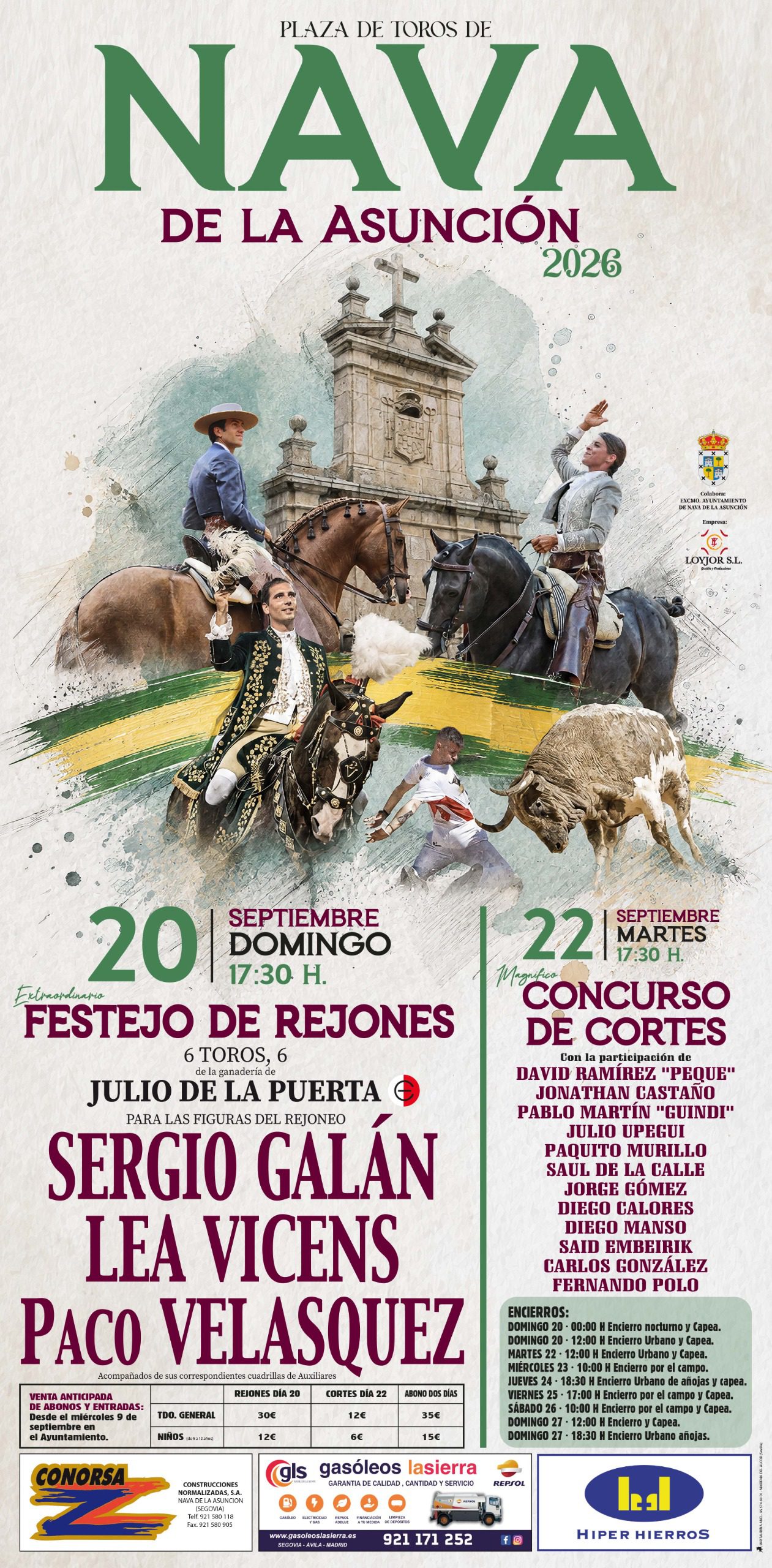Galán, Lea Vicens y Paco Velasques, cartel internacional de rejones en Nava de la Asunción